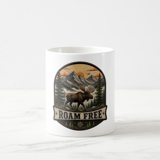 Frei Streifender Elch Besticktes Patch Design Kaffeetasse (Mittel)