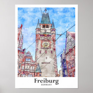 Freiburg Deutschland Travel Watercolor Hand Drawin Poster