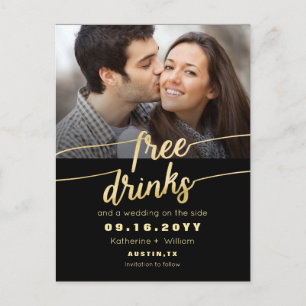 Freie Drinks mit witziger Foto Hochzeit retten das Ankündigungspostkarte