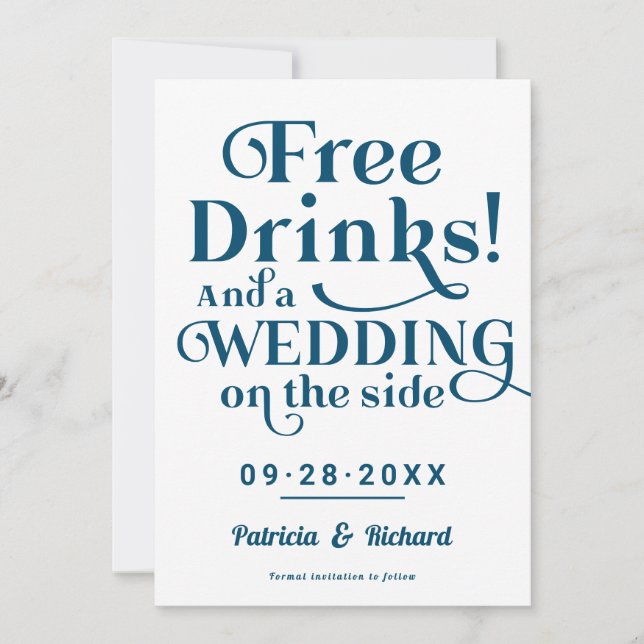 Freie Getränke Funny Lässig Wedding retten das Dat Einladung (Vorderseite)