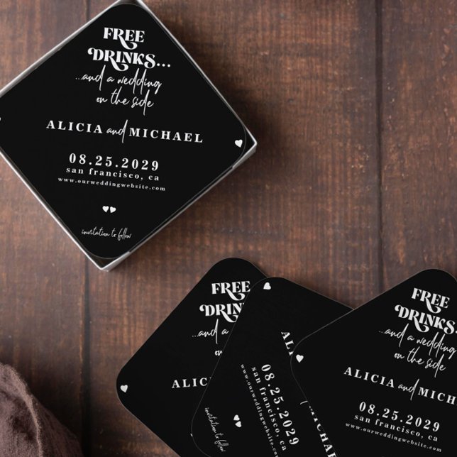 Freie Getränke lustige moderne Hochzeit speichern  Untersetzer (Von Creator hochgeladen)