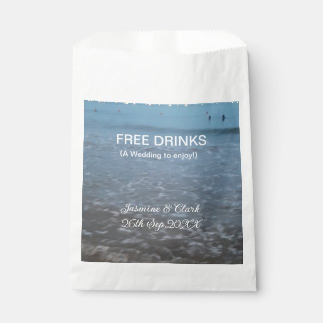 Freie Getränke Save the Date Strandhochzeit hinzuf Geschenktütchen (Vorderseite)