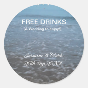 Freie Getränke Save the Date Strandhochzeit hinzuf Runder Aufkleber