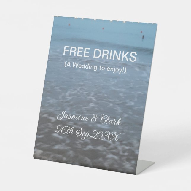Freie Getränke Save the Date Strandhochzeit hinzuf Sockelschild (Vorderseite)