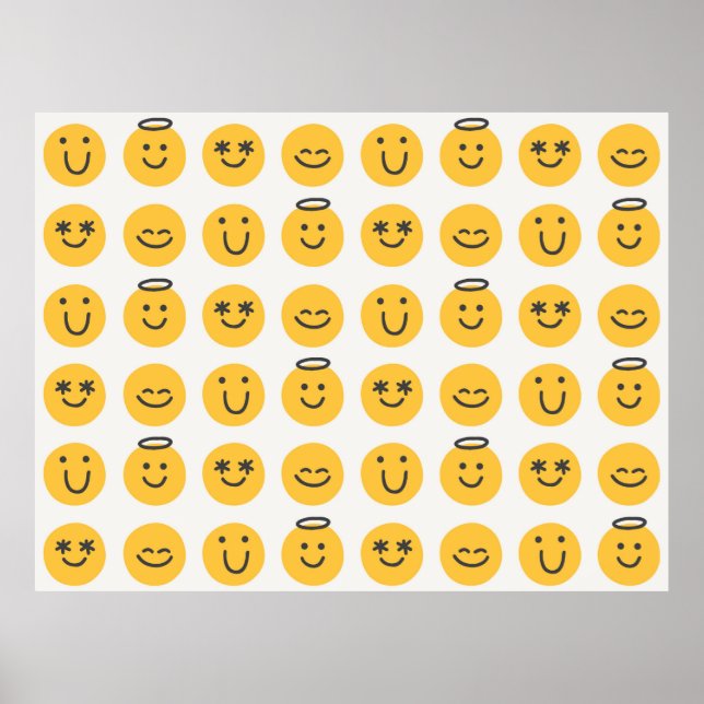 Freie Hand glückliche Emoji nahtlose Muster. Posit Poster (Vorne)