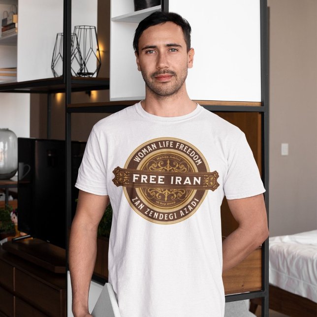 Freie Iran-Frau | Mahsa Amini Abzeichen Brown T-Shirt (Free Iran Woman | Mahsa Amini Badge Brown T-Shirt)