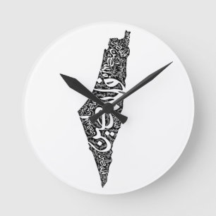 Freie Karte und Flagge Palästinas ف ل س ط ي ن Runde Wanduhr