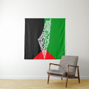 Freie Karte und Flagge Palästinas ف ل س ط ي ن Wandteppich