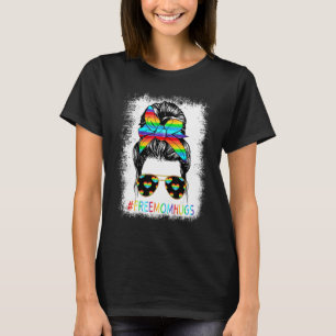 Freie Mama Hugs Messy Bun Heart Woman Rainbow Lgbt T-Shirt
