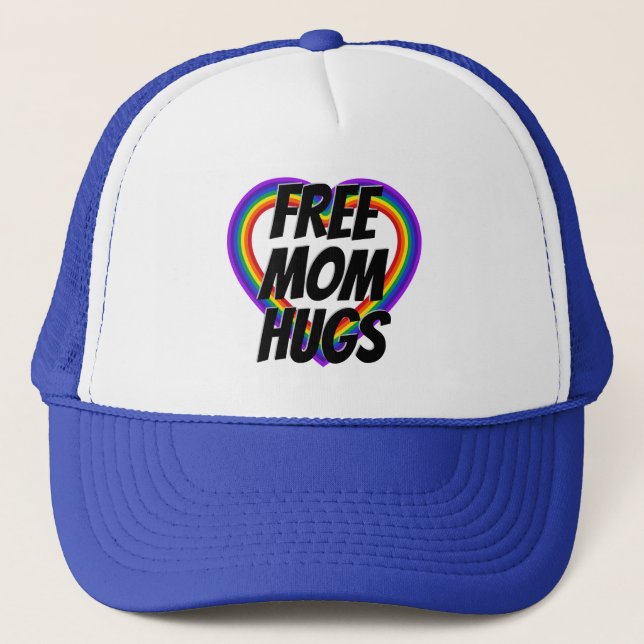 Freie Mama Hugs Pride Rainbow Heart Trucker Hat Truckerkappe (Vorderseite)