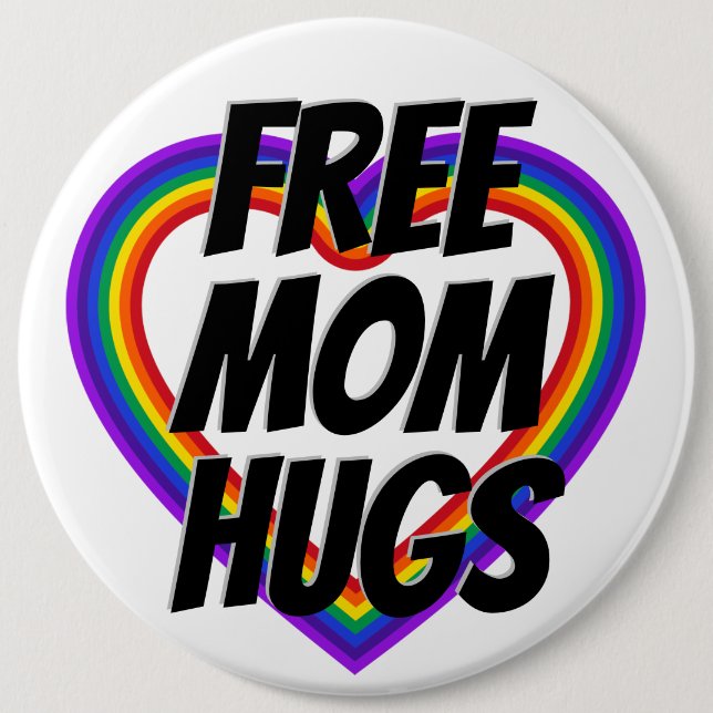 Freie Mama Hugs Pride Rainbow Herz Button (Vorderseite)