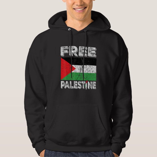 Freie Palästinafahne und Karte Vintag erschüttert Hoodie (Vorderseite)