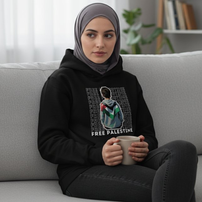 FREIE PALESTINE muslime Frau lang Ärmel schwarz Hoodie (Von Creator hochgeladen)