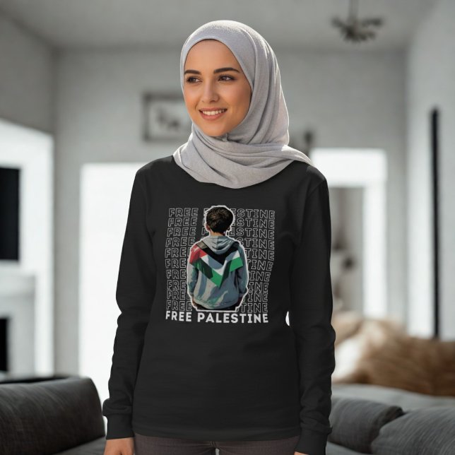FREIE PALESTINE muslime Frau lang Ärmel schwarz T-Shirt (Von Creator hochgeladen)