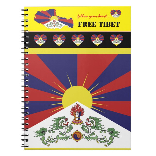 Freie Tibet & Tibetische Flagge, Karte, Herz/Tibet Notizblock (Vorderseite)