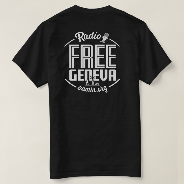 Freier Genf-RadioT - Shirt (Schwarzes) (Design Rückseite)