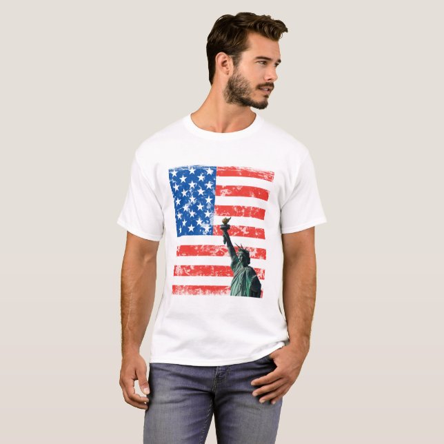 Freier T - Shirt mit US Flagge-Hintergrund (Vorne ganz)