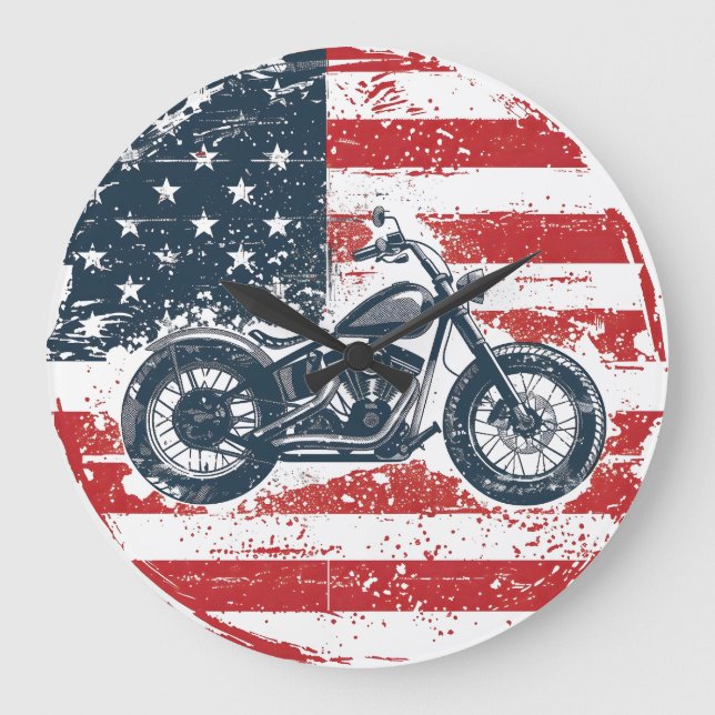 Freier Verkehr: Retro-Motorrad und amerikanische F Große Wanduhr (Vorderseite)