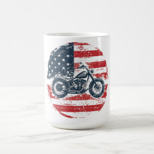 Freier Verkehr: Retro-Motorrad und amerikanische F Kaffeetasse