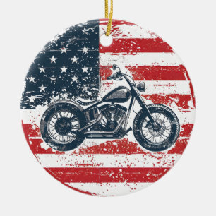 Freier Verkehr: Retro-Motorrad und amerikanische F Keramik Ornament