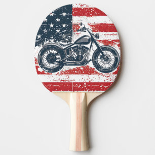 Freier Verkehr: Retro-Motorrad und amerikanische F Tischtennis Schläger