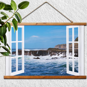 Freies Fenster Seaside Escape Wandteppich Mit Holzrahmen
