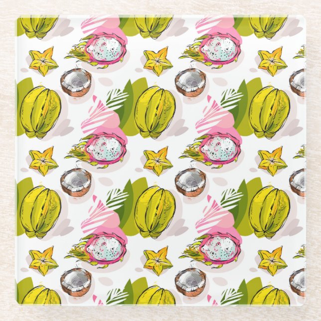 Freies handtexturiertes Fruchtmuster Glasuntersetzer (Vorderseite)