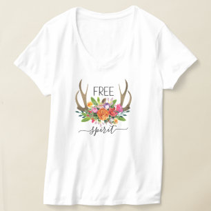 Freigeist Modern Boho Chic Blumen Geweihe T-Shirt