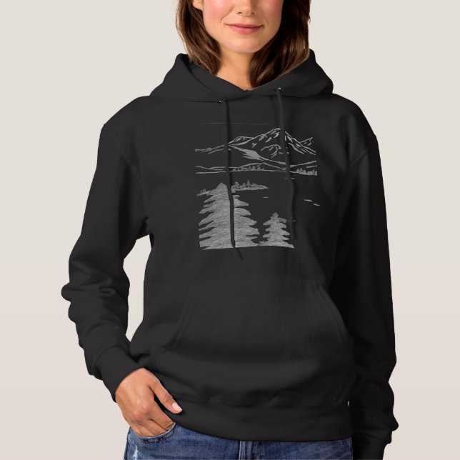 Freihandskizze minimaler Berge Immergrüne Hoodie (Vorderseite)