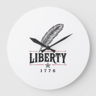 Freiheit 1776 Patriotischer Feder-Vektor-Entwurf_1 Große Wanduhr