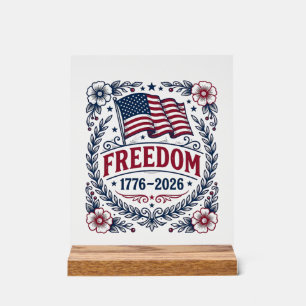 Freiheit 1776 Patriotischer Vintage-Flagge Blumenh Acrylschild
