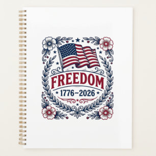 Freiheit 1776 Patriotischer Vintage-Flagge Floral- Planer