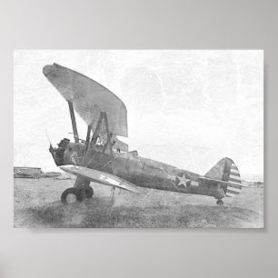 "Freiheit" Antikes Doppeldeckerflugzeug Schwarz un Poster