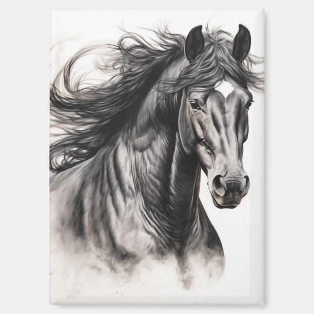Freiheit in Bewegung: Schwarzes Pferd Magnet (Vorderseite)