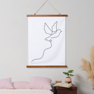 Freiheit in einer Linie – Minimalistische Taube Wandteppich Mit Holzrahmen