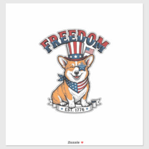 Freiheit Patriotischer Corgi Vintage Gravur T-Shir Aufkleber