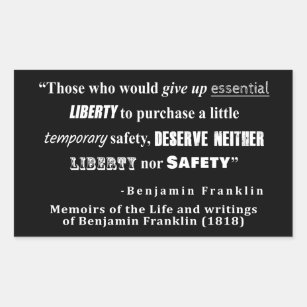 Freiheit und Sicherheit Benjamin Franklin zitieren Rechteckiger Aufkleber