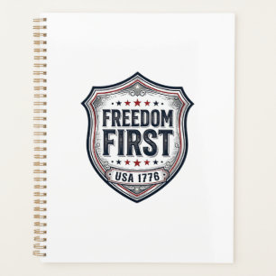 Freiheit zuerst Patriotischer Schild Vintage-Shirt Planer