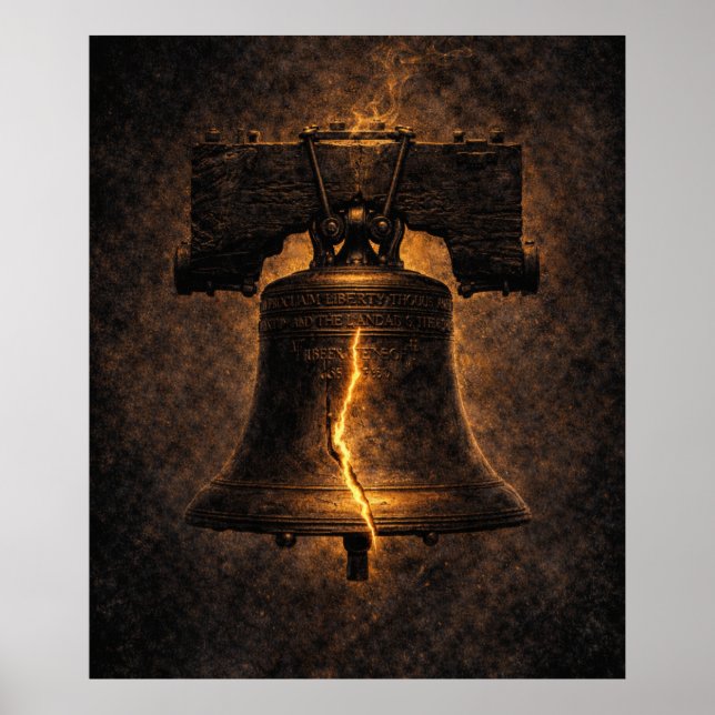 Freiheitsglocke mit leuchtendem Riss  Poster (Vorne)