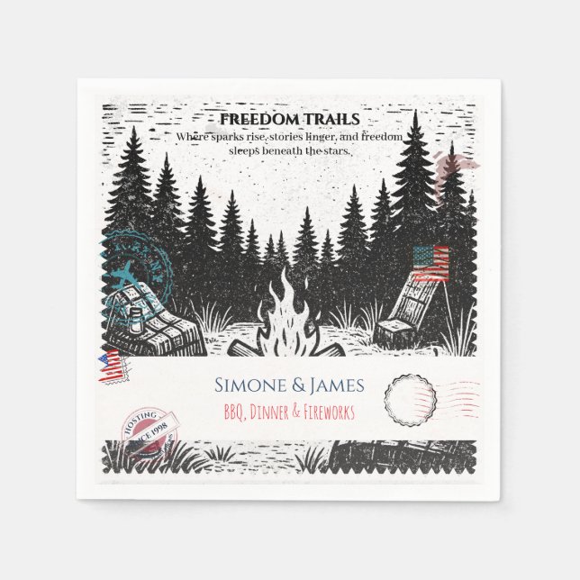 Freiheitspfade Holzfäller-Lagerfeuer-Dekor Serviette (Vorderseite)