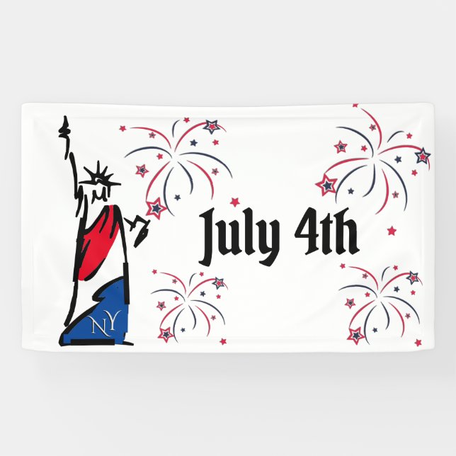 Freiheitsstatue 4. Juli Feuerwerk Banner (Horizontal)
