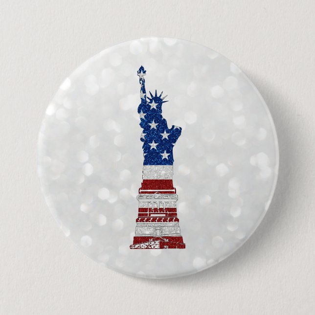 Freiheitsstatue 4. Juli Glitzer Button (Vorderseite)