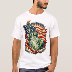 Freiheitsstatue & Amerikanische Flagge Patriotisch T-Shirt