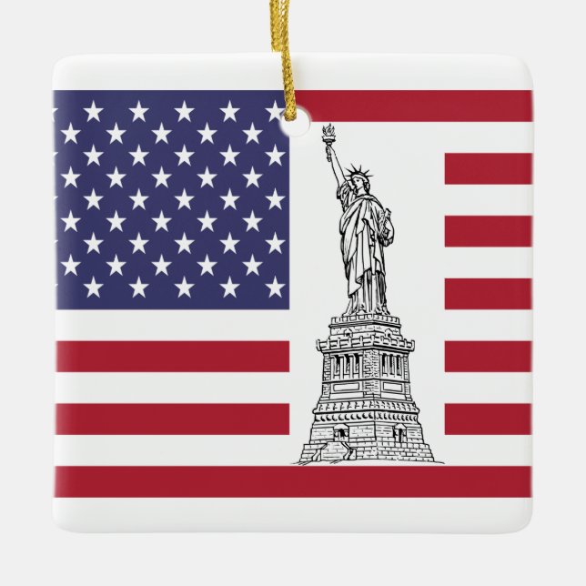 Freiheitsstatue & amerikanischer Flaggenverzierung Keramikornament (Vorderseite)