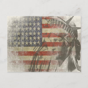 Freiheitsstatue auf Vintager amerikanischer Flagge Postkarte