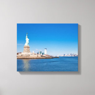 Freiheitsstatue, den Hudson und Manhattan Leinwanddruck