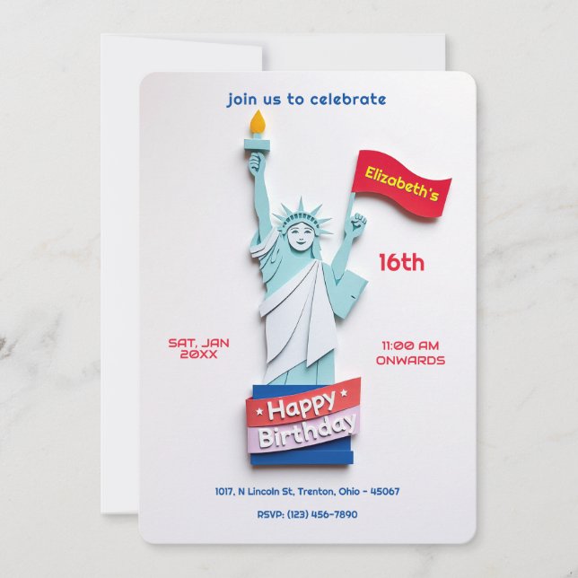 Freiheitsstatue Geburtstagsfeier Einladung (Vorderseite)