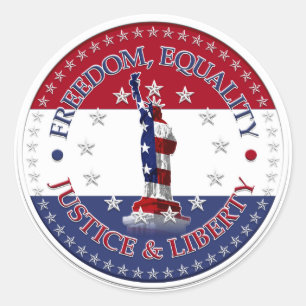 Freiheitsstatue, GLEICHHEIT, JUSTIZ, FREIHEIT Runder Aufkleber