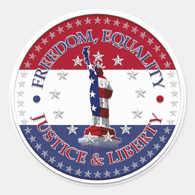 Freiheitsstatue, GLEICHHEIT, JUSTIZ, FREIHEIT Runder Aufkleber (Vorderseite)