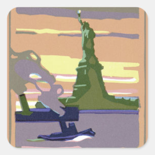 Freiheitsstatue in New York City, Vintage Reise Quadratischer Aufkleber
